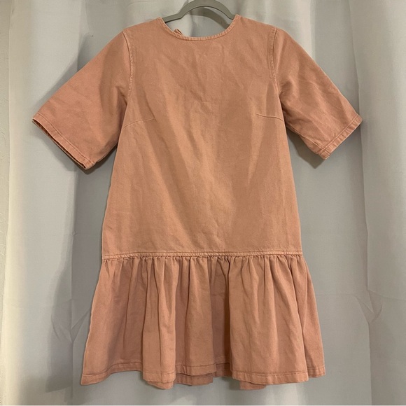 NEW ASOS DESIGN denim T-shirt mini dress with drop waist in pink - Picture 3 of 5